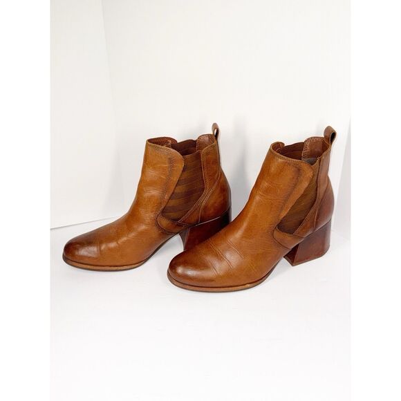 Kork Ease Albin Ankle Boot Pull On Brown Leather Bootie Chelsea Chunky Heel 8.5 - Picture 4 of 15